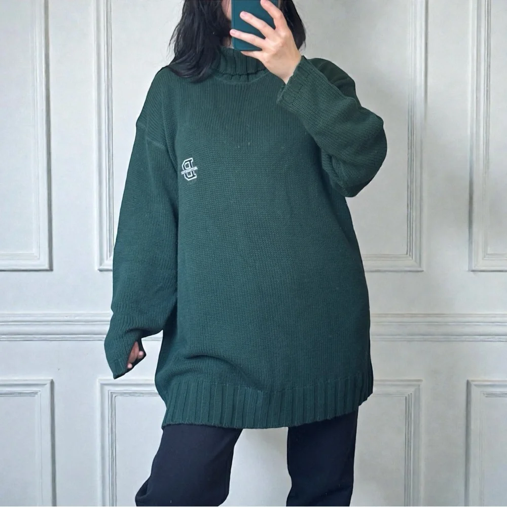 🔥 Vintage 90s BOCA Oversized Green Chunky Knit Turtleneck Sweater 🔥 - Picture 2 of 10